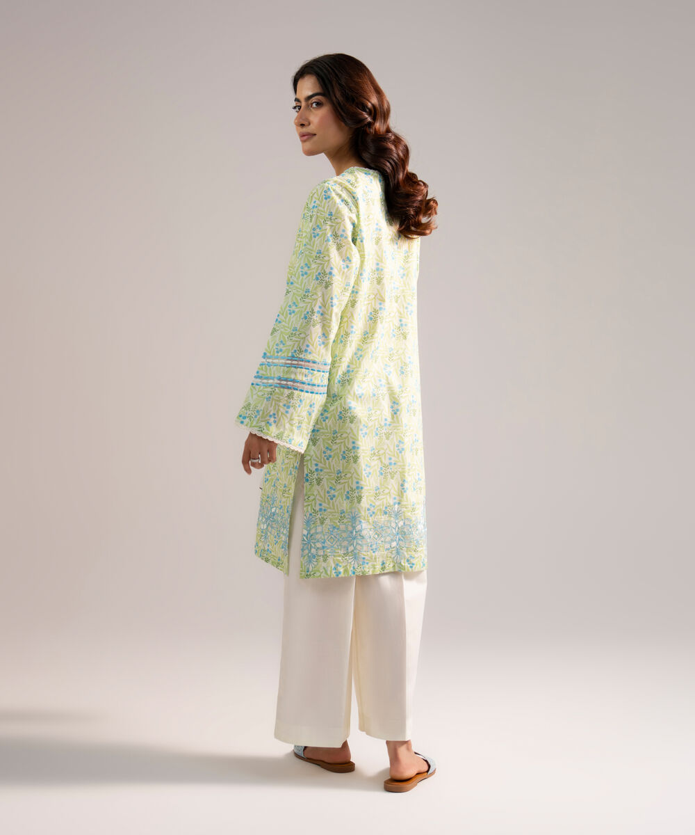 Women's RTW Lawn Embroidered Green Straight Shirt