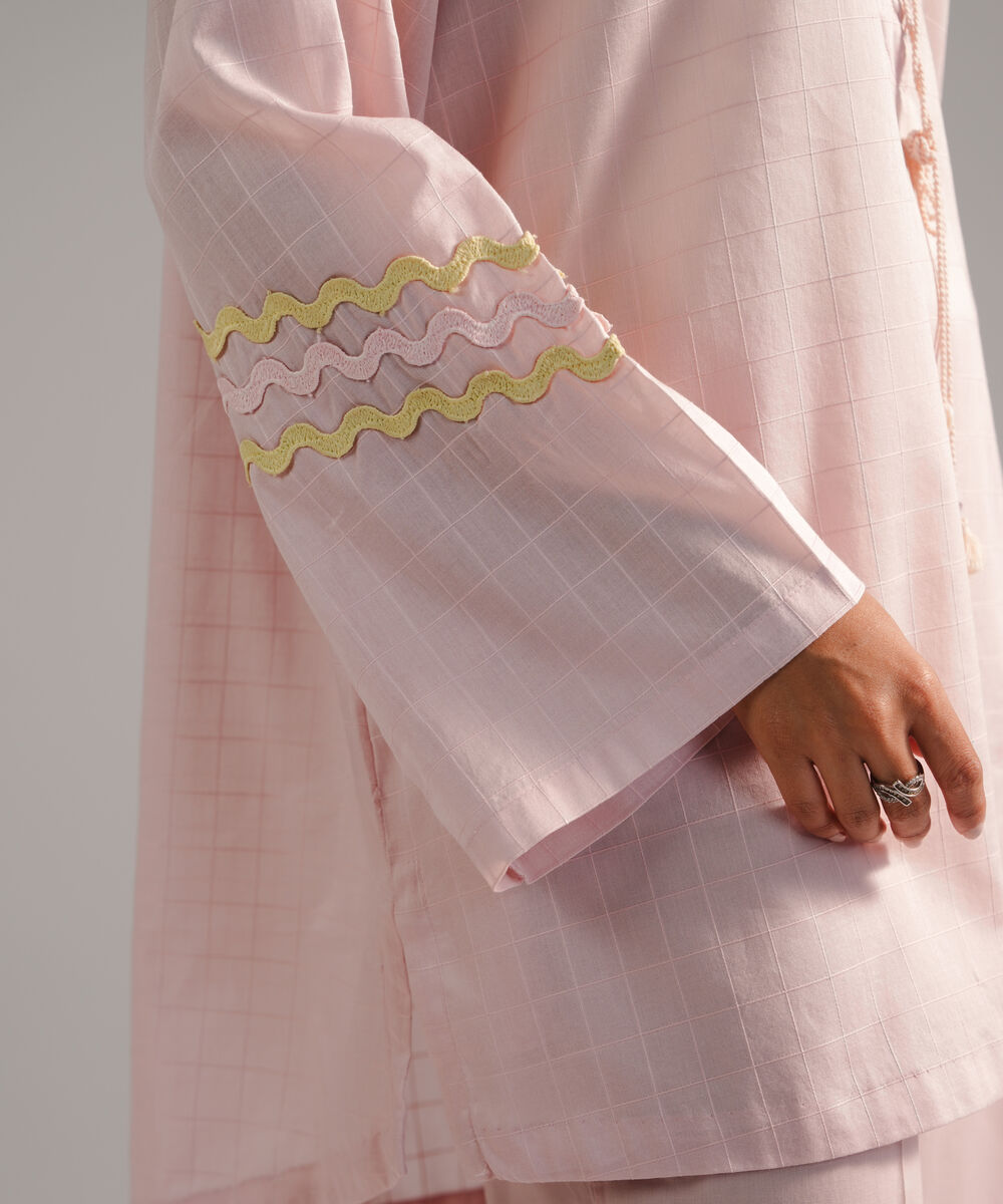 Women's RTW Dobby Embroidered Light Pink 2 Piece Suit