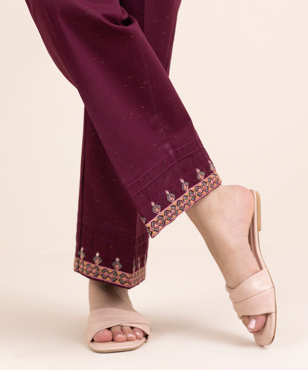 Women's Pret Multineps Pink Embroidered Straight Pants