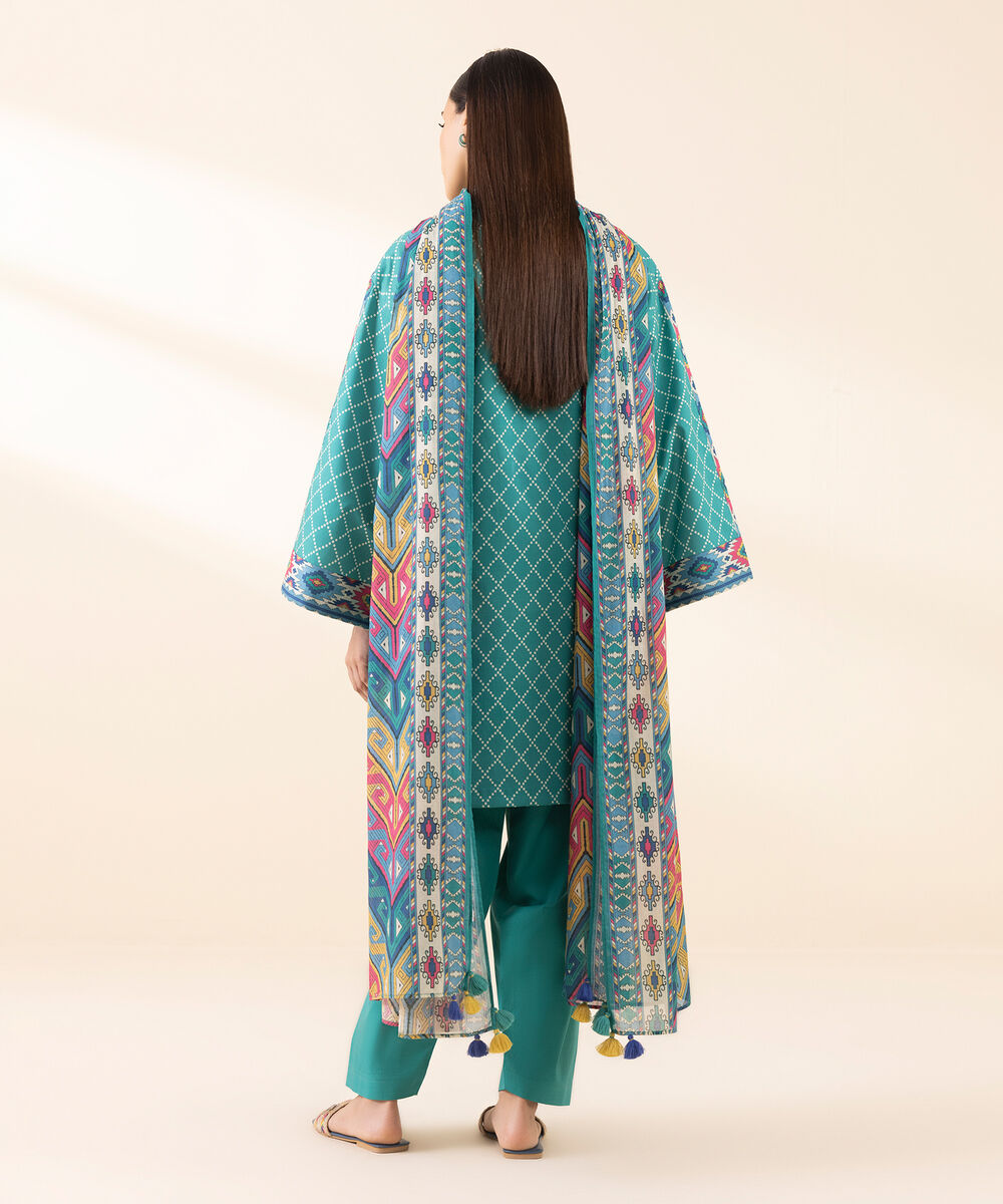 Women's Unstitched Lawn Printed Blue 3 Piece Suit