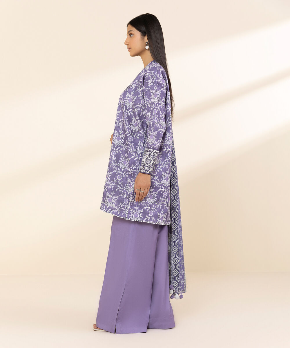 Women's Unstitched Lawn Printed Purple 3 Piece Suit