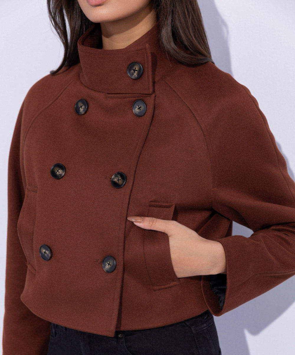 Woman - Brown Cropped Double-Breasted Coat