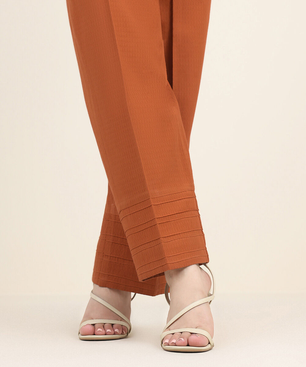 Women's RTW Dobby Orange Solid Straight Pants