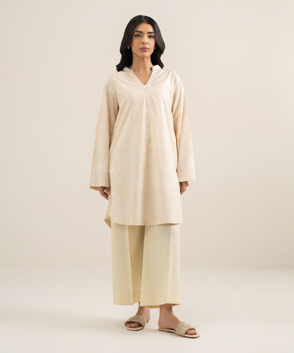 Women's RTW Cotton Viscose Printed Off White Straight Shirt