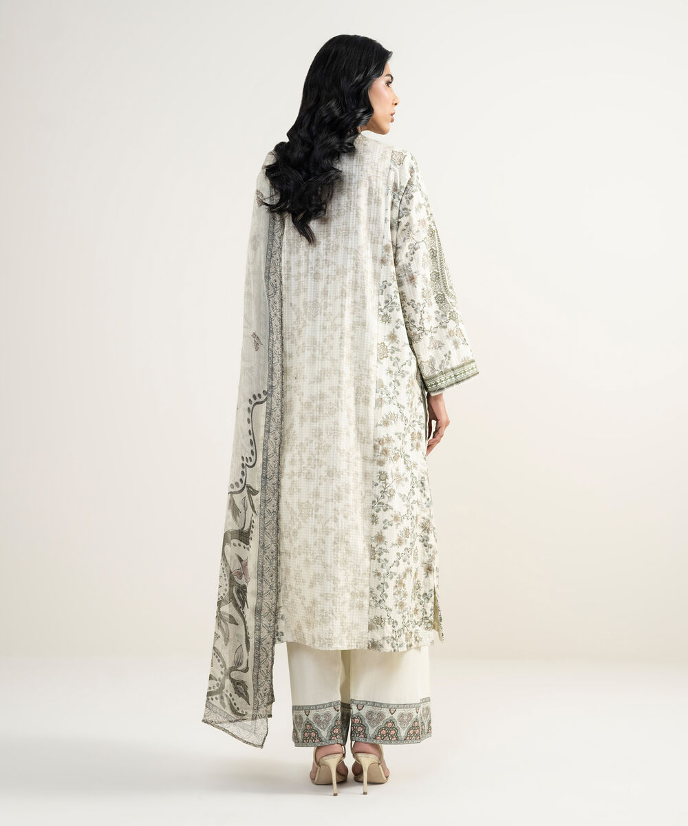 Women's RTW Cotton Embroidered Off White 3 Piece Suit