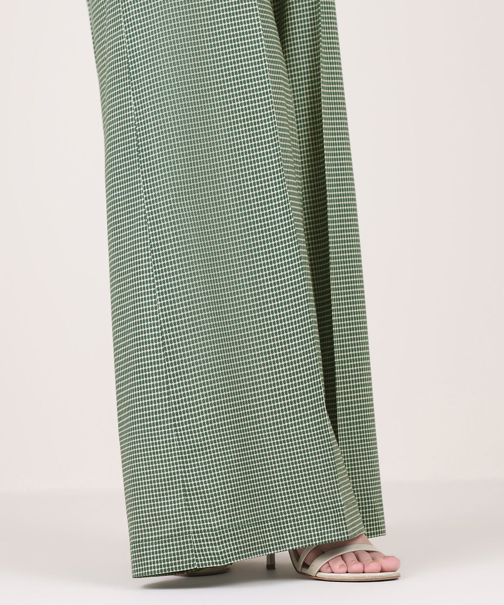 Women's RTW Cambric Green Printed Flared Pants