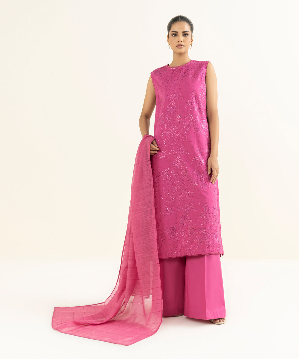 Women's RTW Multineps Embroidered Pink A-Line Shirt