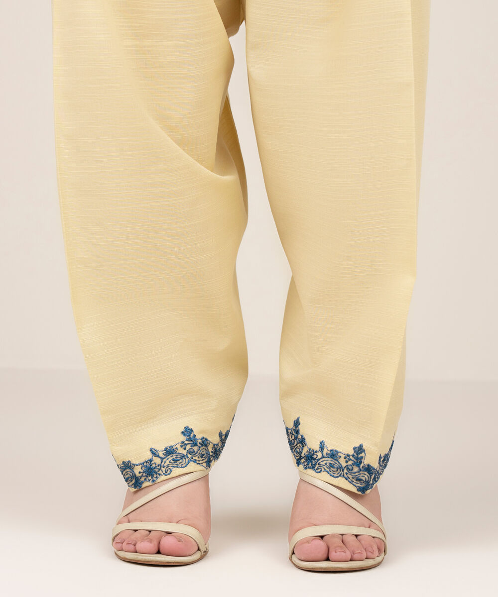 Women's RTW Khaddar Embroidered Cream White Shalwar