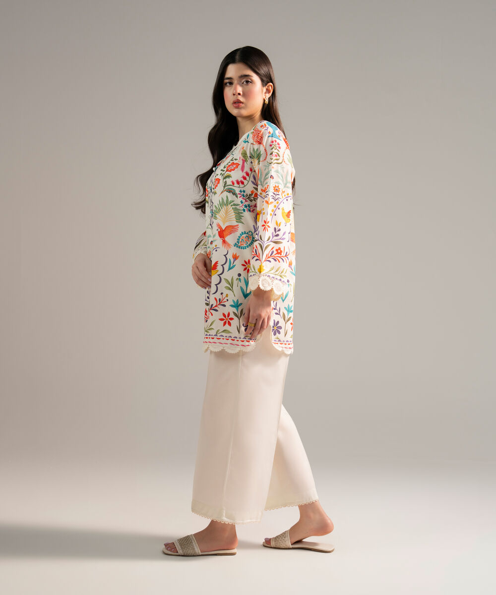 Women's RTW Lawn Printed Off White 2 Piece Suit