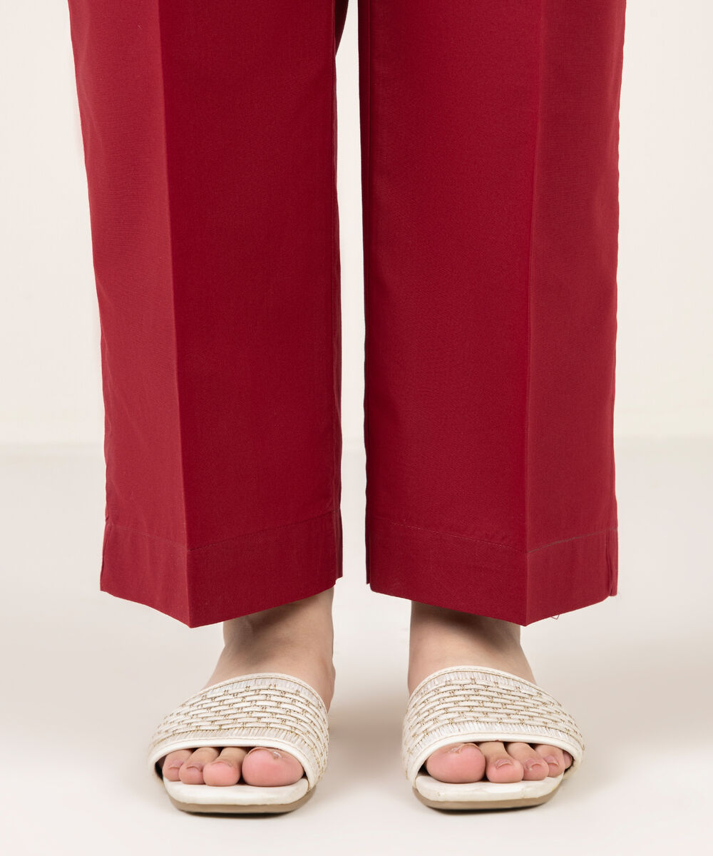 Women's RTW Cambric Solid Red Straight Pants