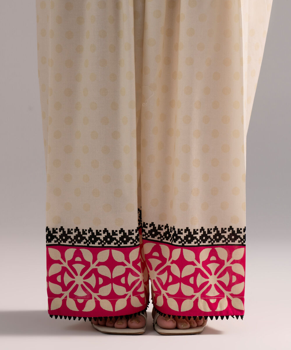 Women's RTW Cambric Printed Off White Farshi Shalwar