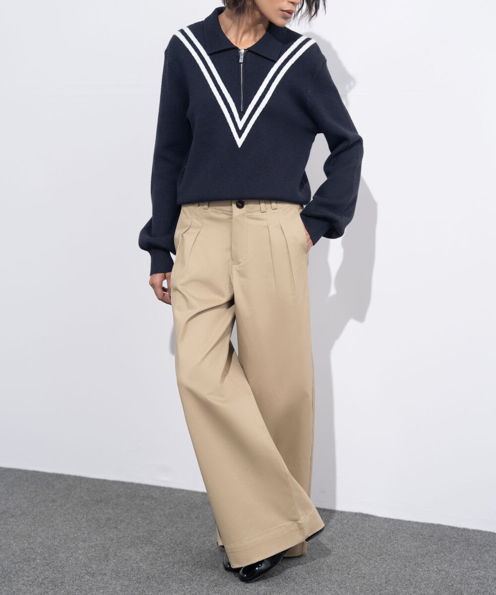 Women's Western Wear Khaki Pleated Chino Trousers