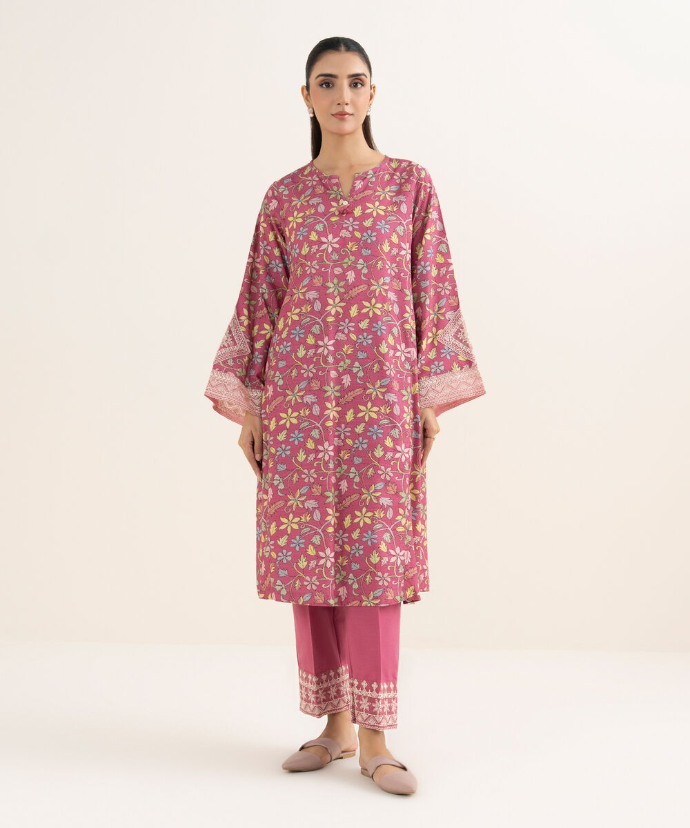 Women's RTW Cotton Embroidered Pink A-Line Shirt