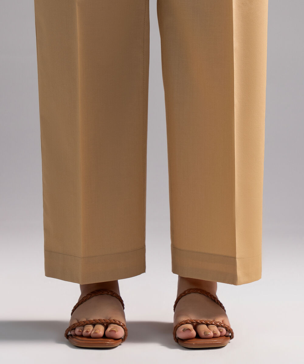 Women's RTW Cambric Solid Beige Straight Pants