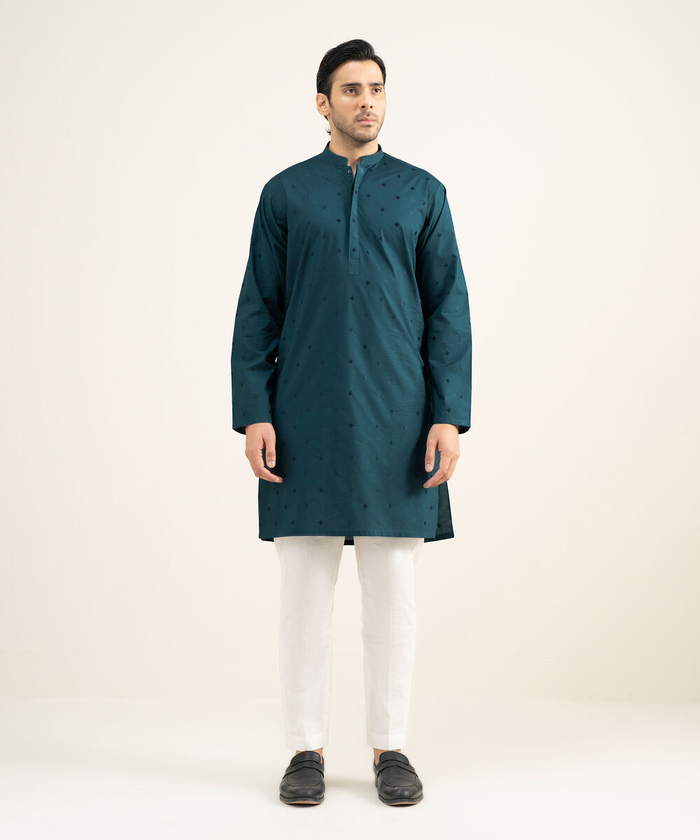 Men's Stitched Premium Cotton Teal Kurta