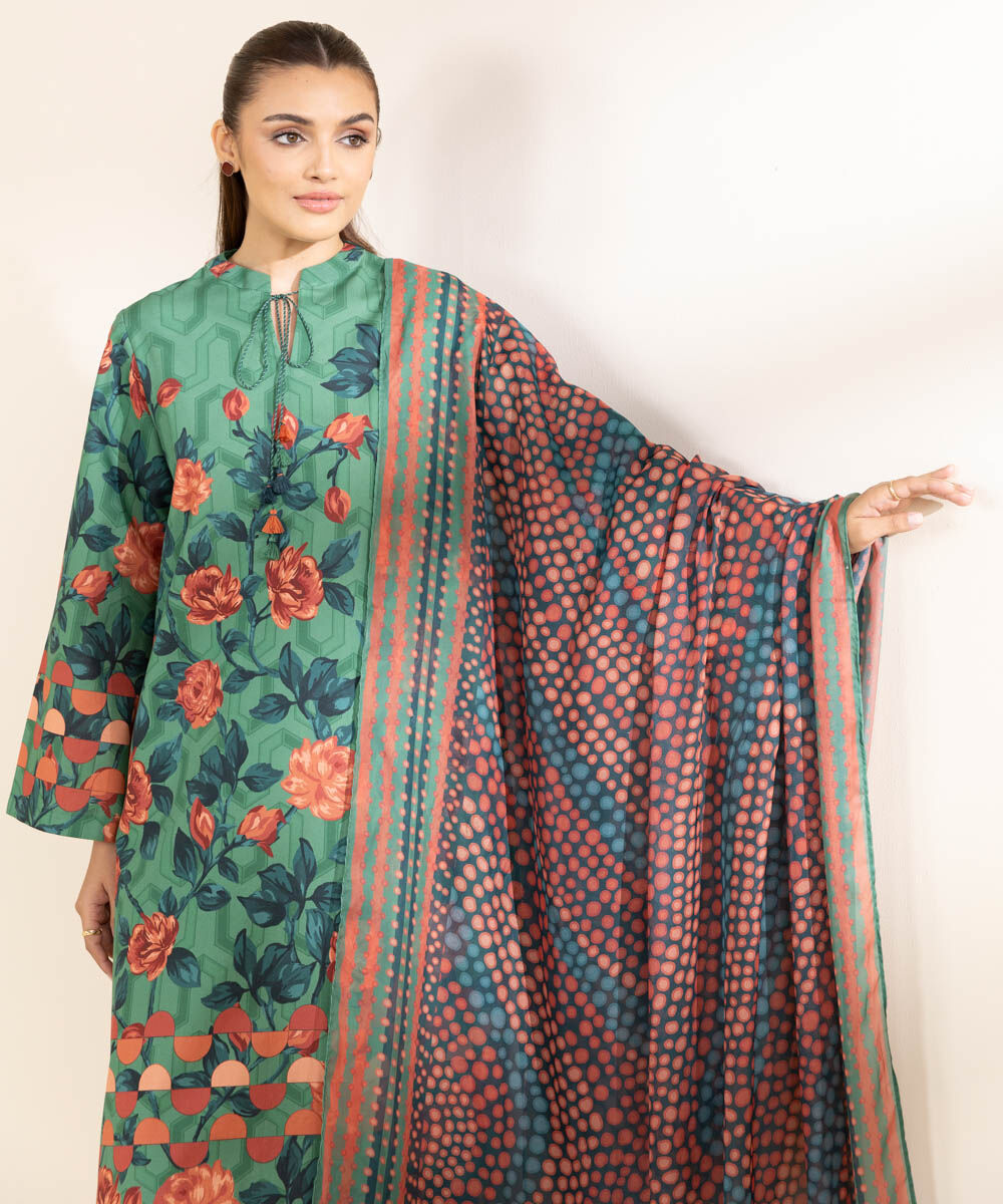 Unstitched Women's Printed Lawn Multi Two Piece Suit