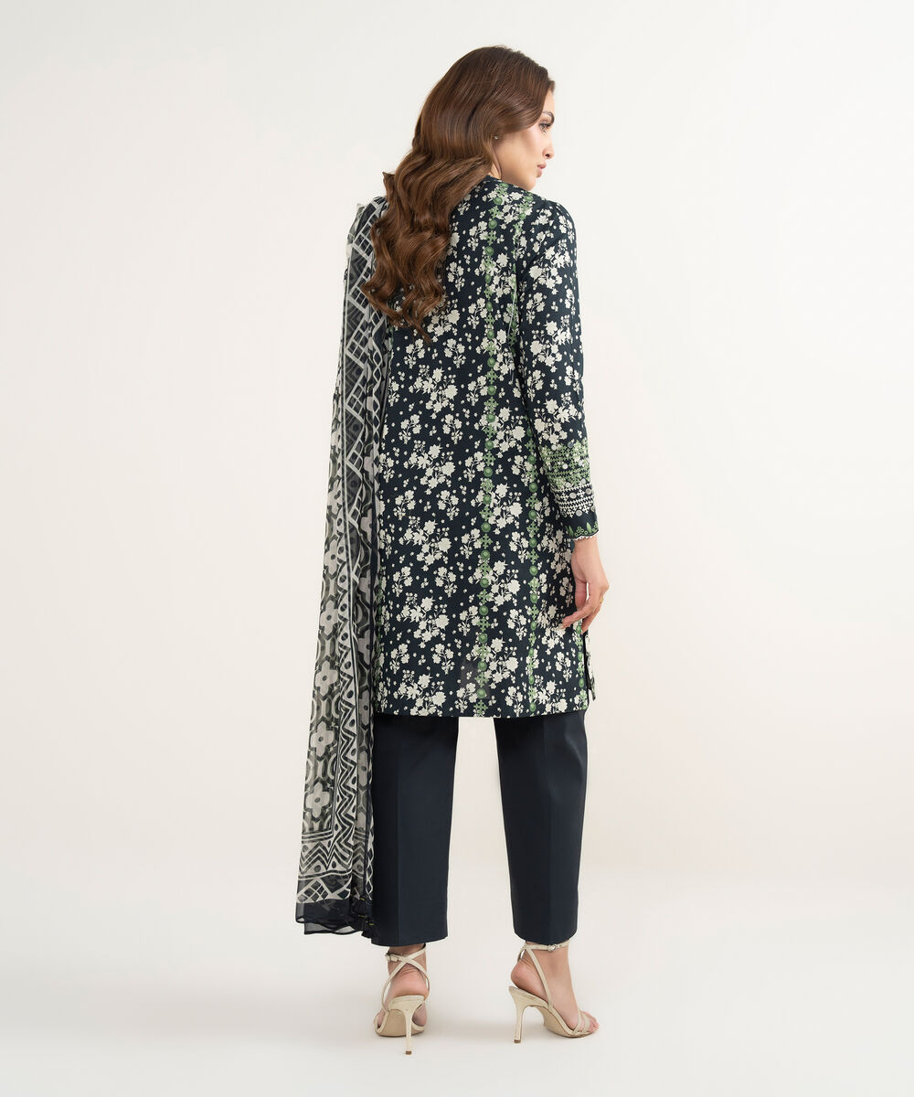 Women's Unstitched Lawn Embroidered Black 3 Piece Suit