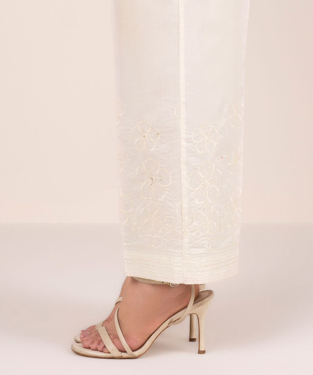 Women's RTW Cambric Embroidered Off White Culottes