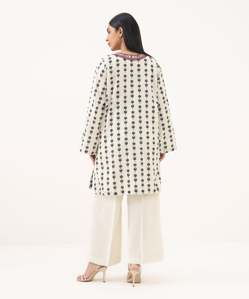 Women's RTW Light Khaddar Embroidered Off White Straight Shirt