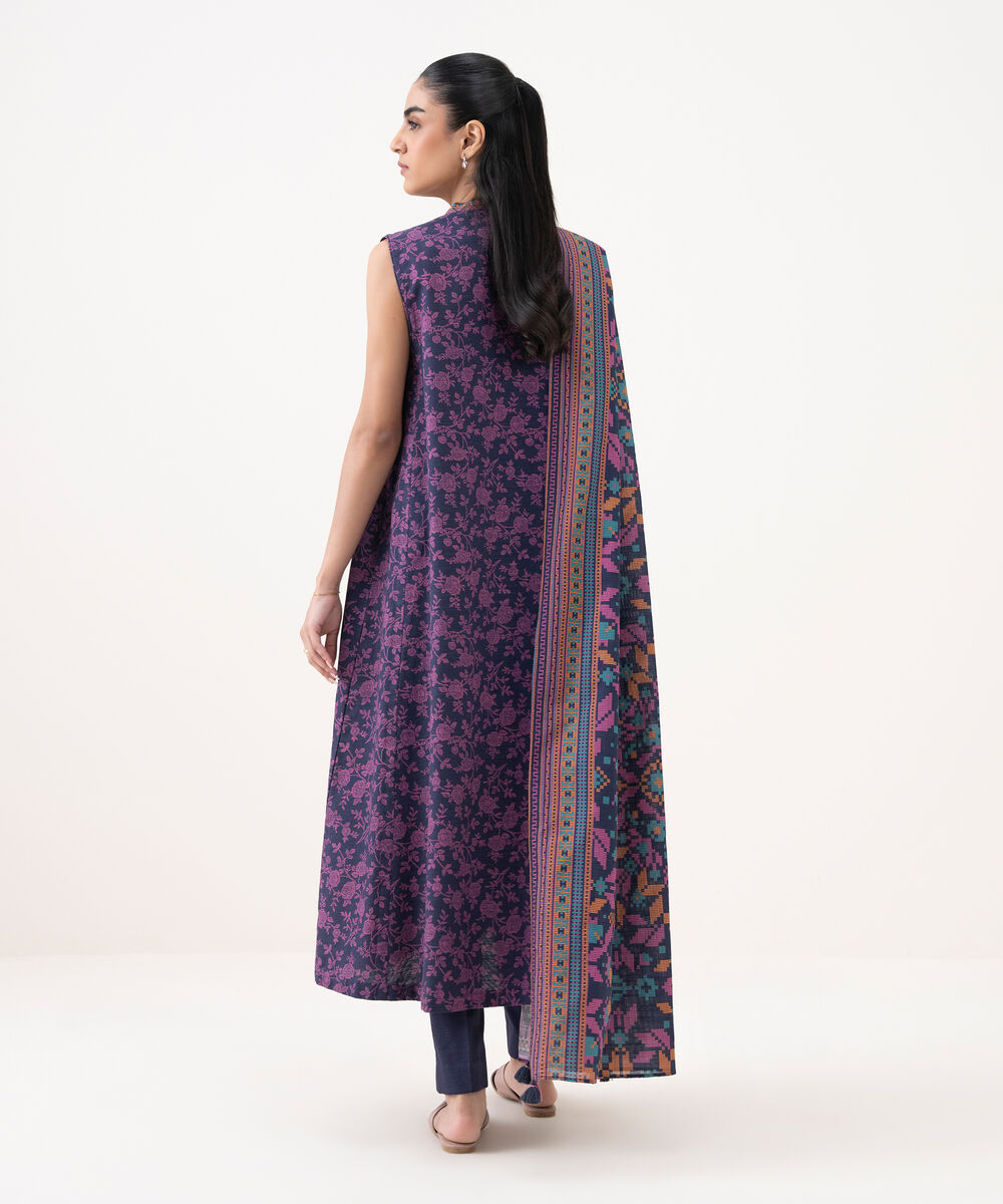 Women's Unstitched Light Khaddar Printed Purple 3 Piece Suit