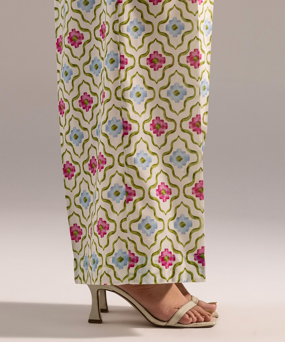 Women's RTW Cambric Printed White Culottes