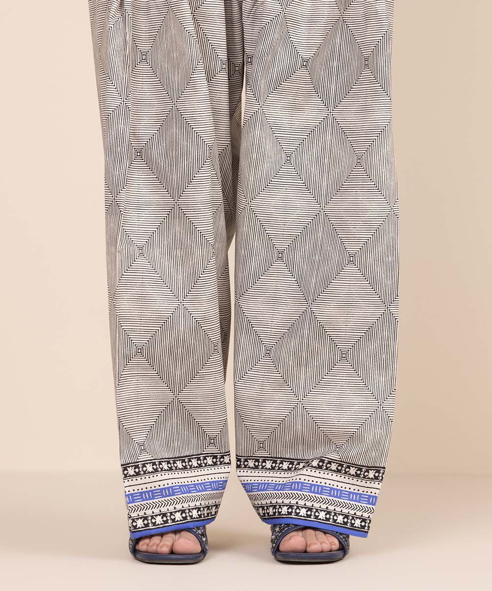 Women's RTW Cambric Grey Printed Farshi Shalwar