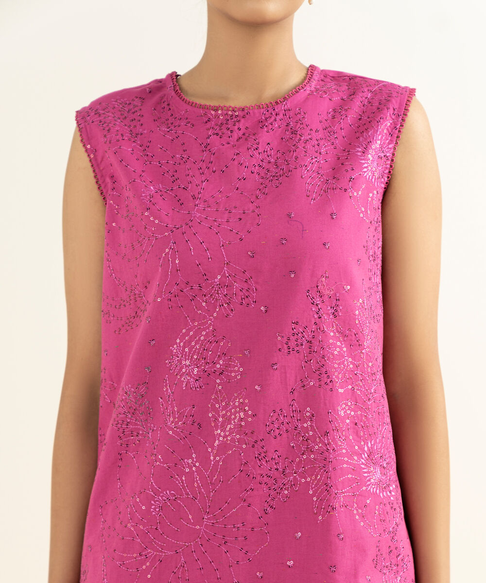 Women's RTW Multineps Embroidered Pink A-Line Shirt