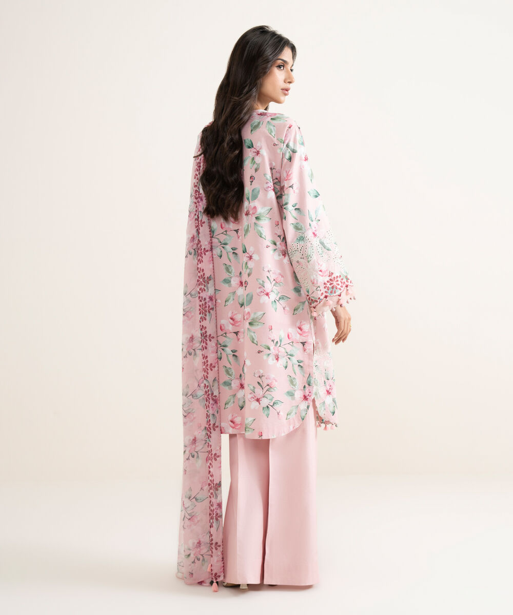 Women's Unstitched Lawn Embroidered Pink 3 Piece Suit