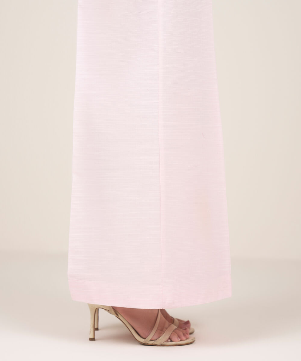 Women's RTW Khaddar Solid Pink Flared Pants