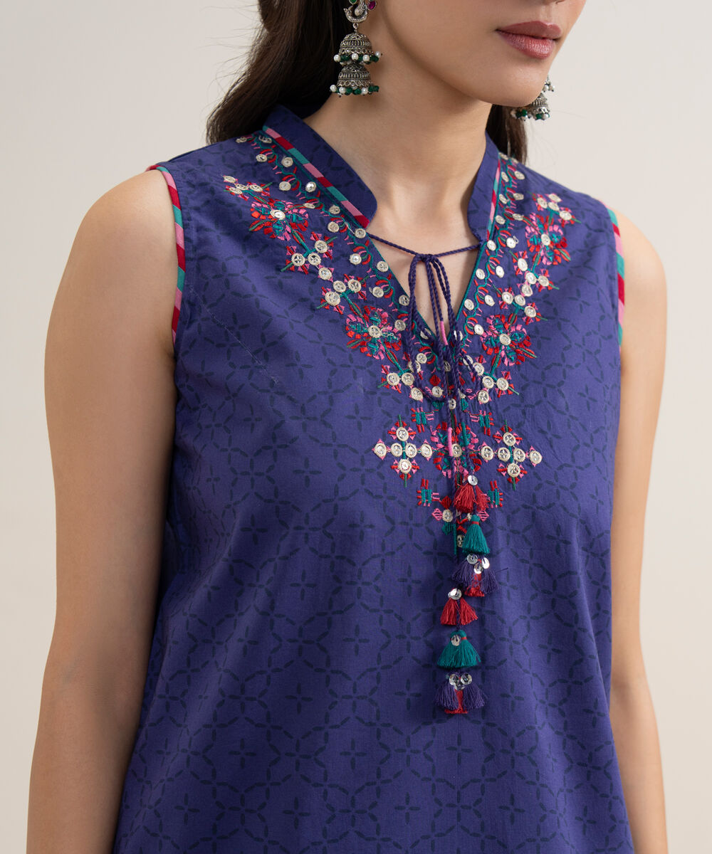 Women's Unstitched Lawn Embroidered Blue 3 Piece Suit